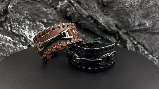 Amazon.com: 2 Pcs Leather Bracelet Punk - Braided Leather Cuff